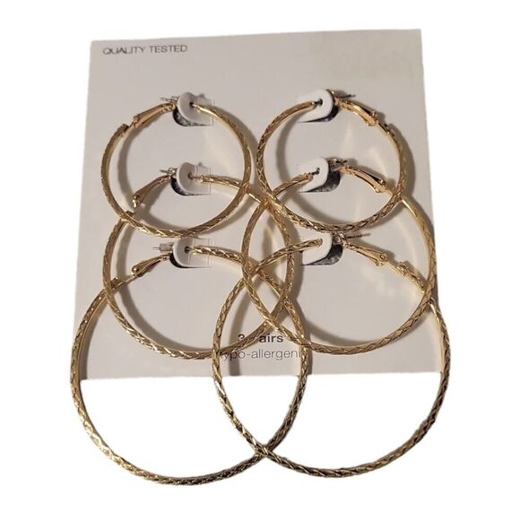 Gold-Tone Textured Hoop Earring Set, 3-Piece - Picture 6 of 7